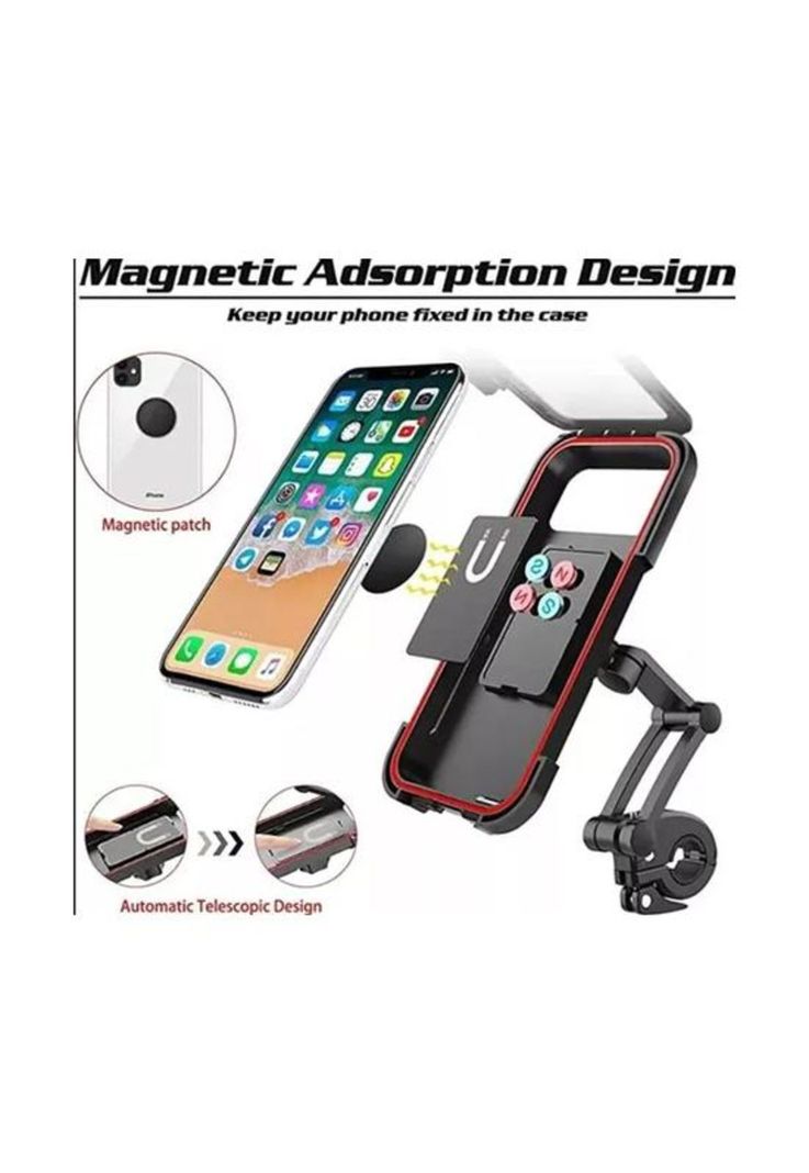 Soporte para celular impermeable para bicicleta y moto, color negro-2