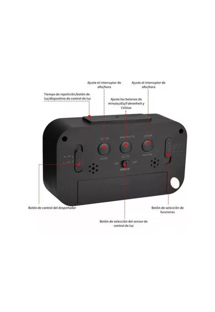 Reloj despertador pantalla led fecha temperatura alarma c...-2