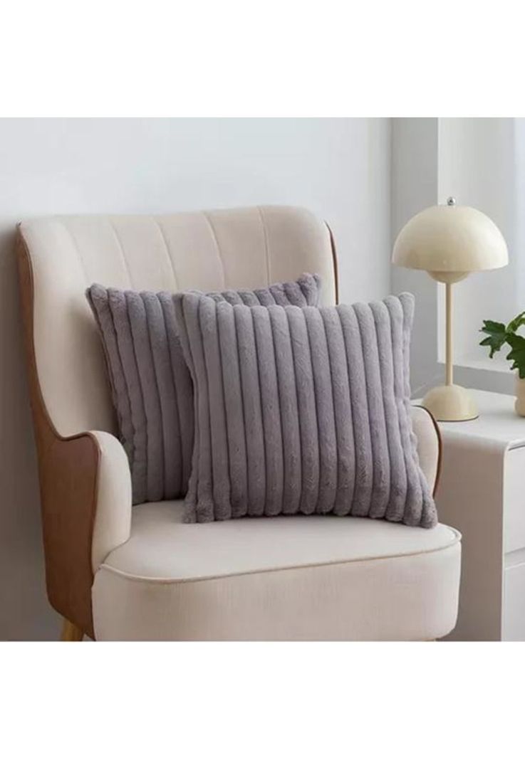 Pack 2 fundas de cojín super suave líneas decoración 43x43 cm color gris-2