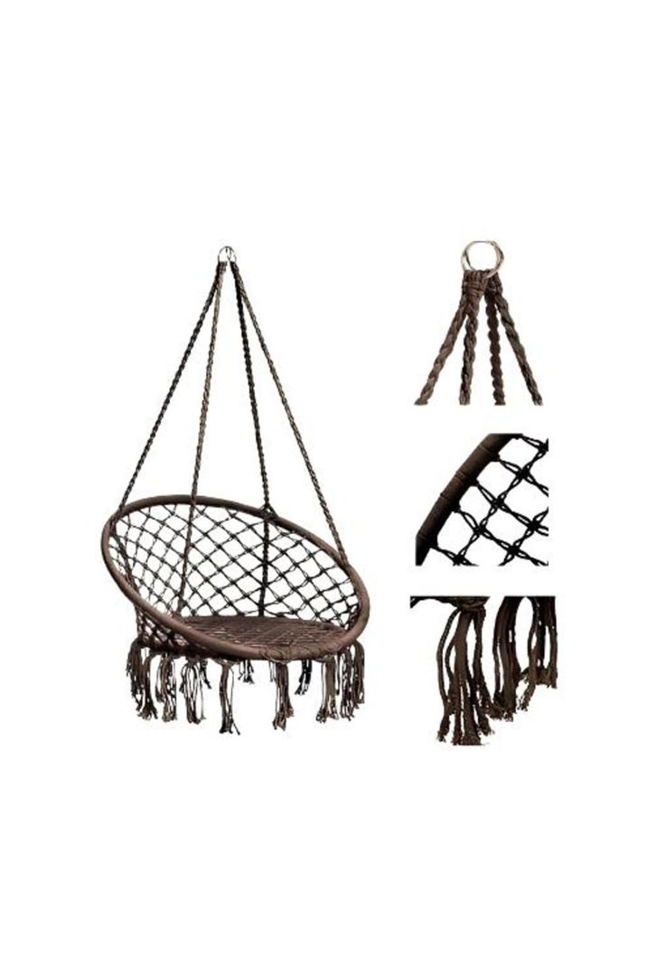 Silla Colgante Muna Tejida Café Tipo Columpio Decorativa-2