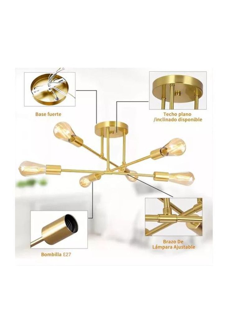 Lámpara de techo colgante moderna 6 luces color oro-1