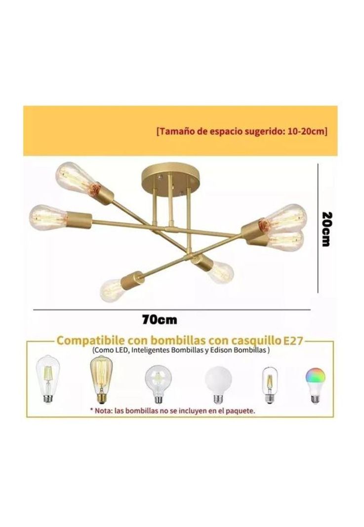 Lámpara de techo colgante moderna 6 luces color oro-2
