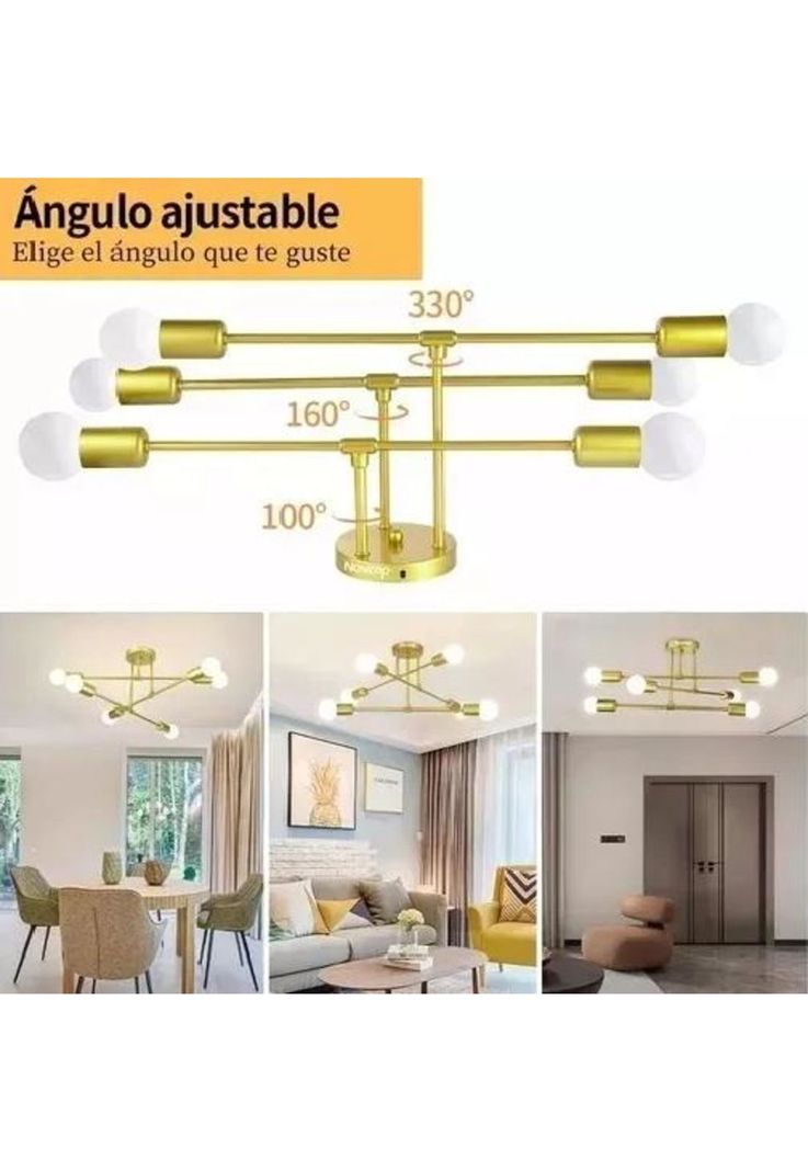 Lámpara de techo colgante moderna 6 luces color oro-3