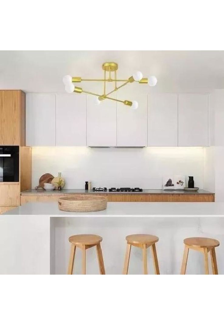 Lámpara de techo colgante moderna 6 luces color oro-5