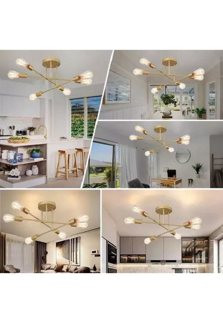 Lámpara de techo colgante moderna 6 luces color oro-6