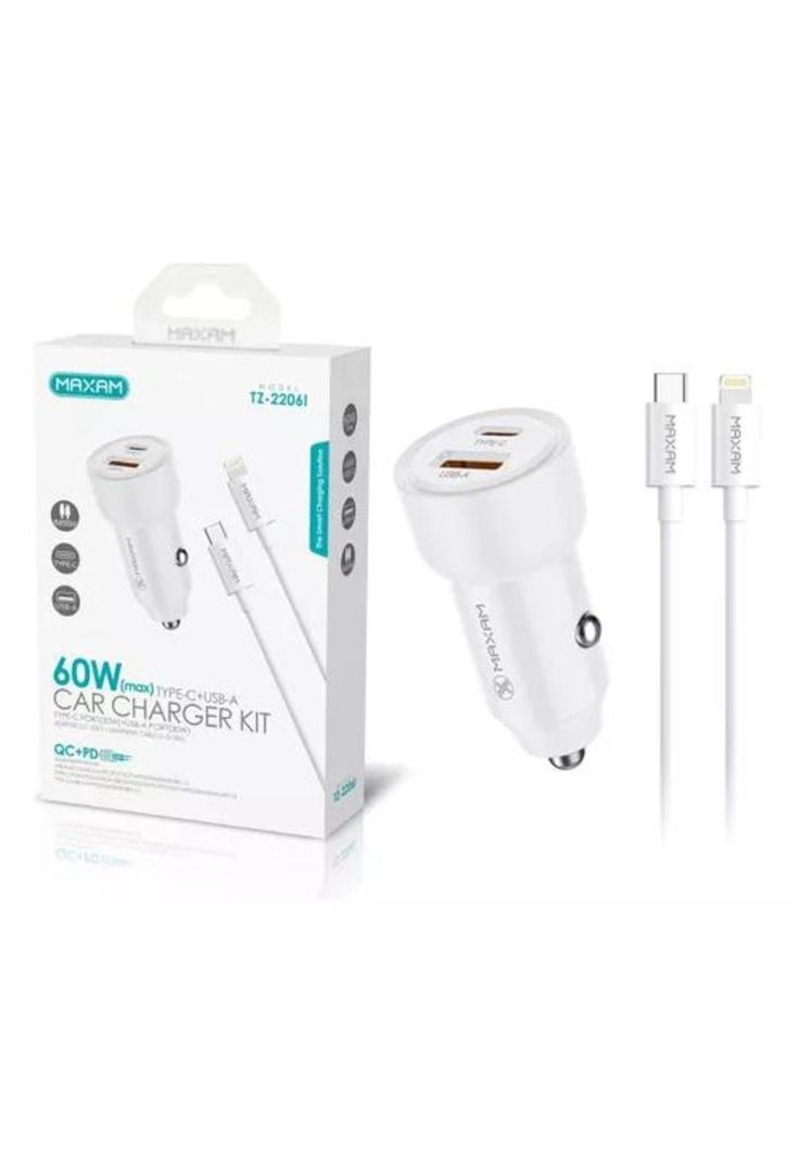 Cargador auto 60W carga rápida dual USB y tipo C para iPhone-1
