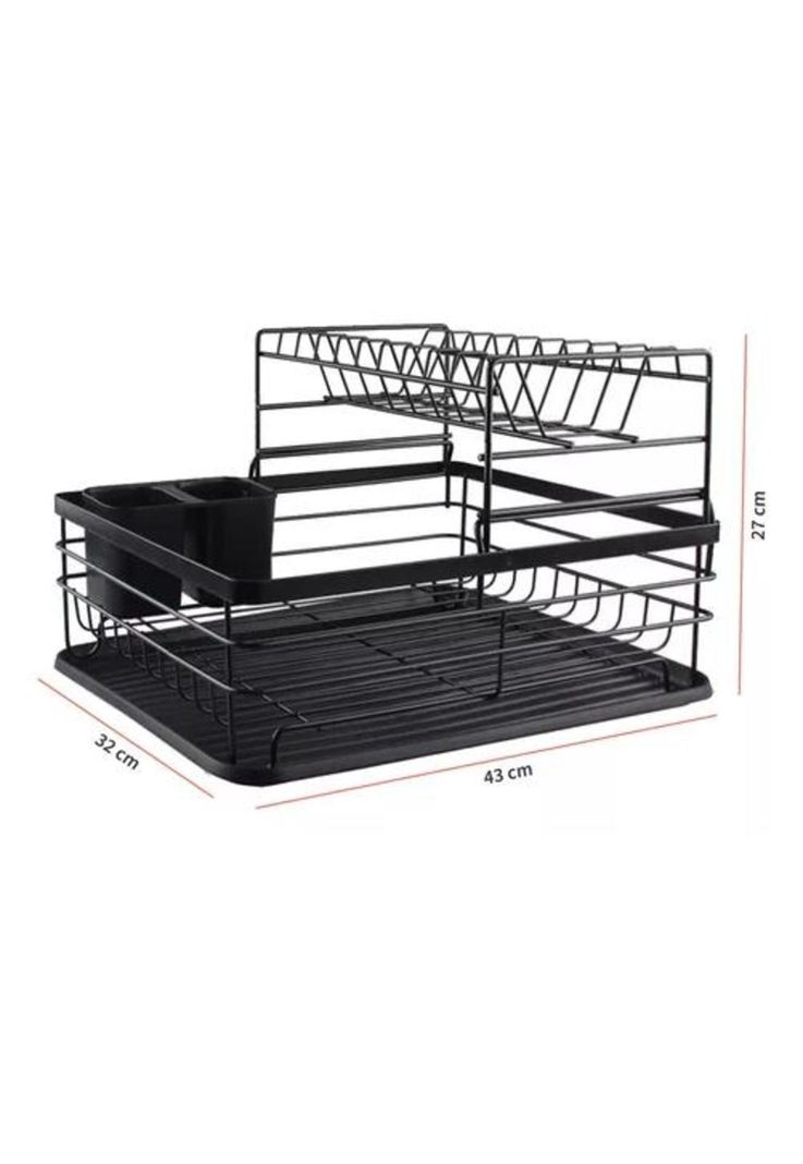 Simplit Escurridor Secaplatos - 2 Niveles, Acero Inox, Color Negro-0