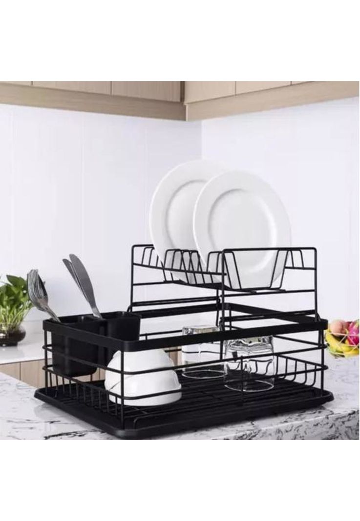 Simplit Escurridor Secaplatos - 2 Niveles, Acero Inox, Color Negro-3