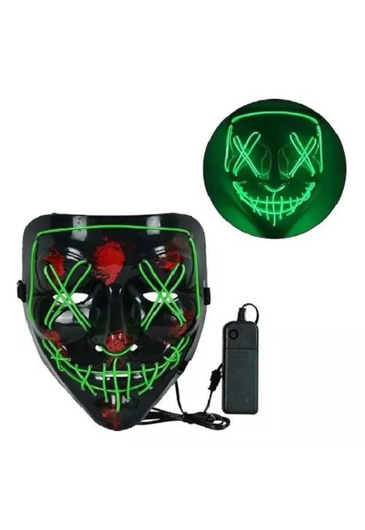 Pack de 2 máscaras LED La Purga, Halloween, terror, cosplay, color azul-1