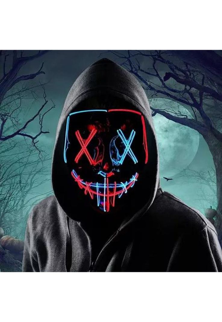 Pack de 2 máscaras LED La Purga, Halloween, terror, cosplay, color azul-5