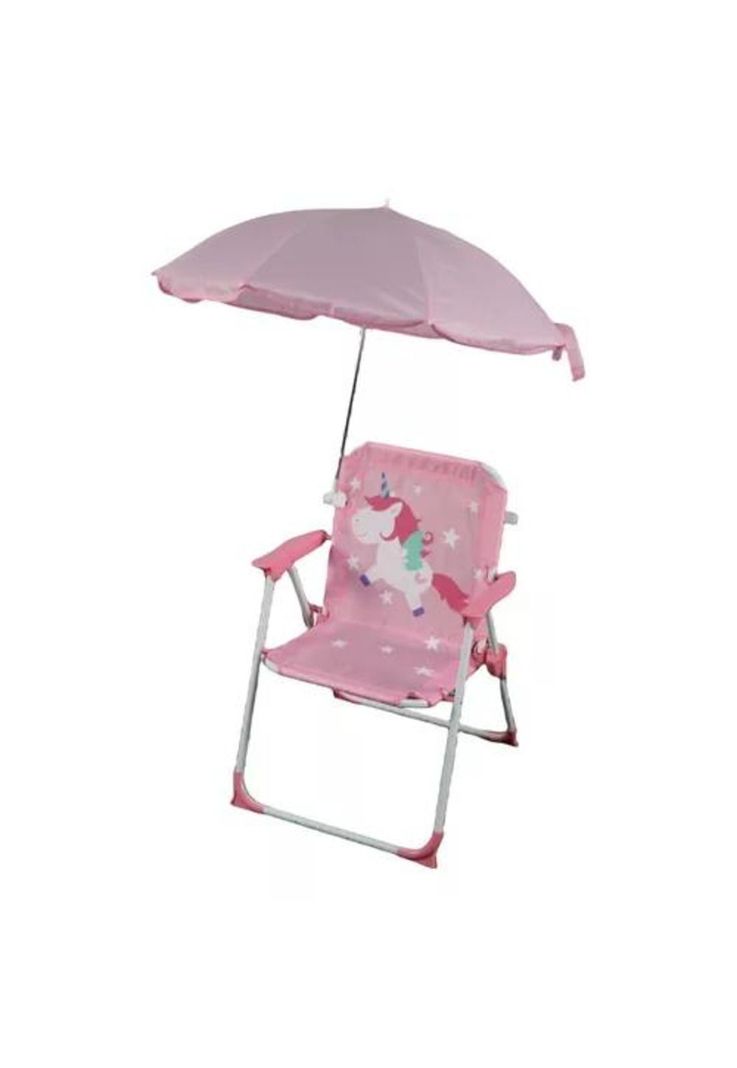 Silla plegable para camping animales niños con sombrilla rosada-0
