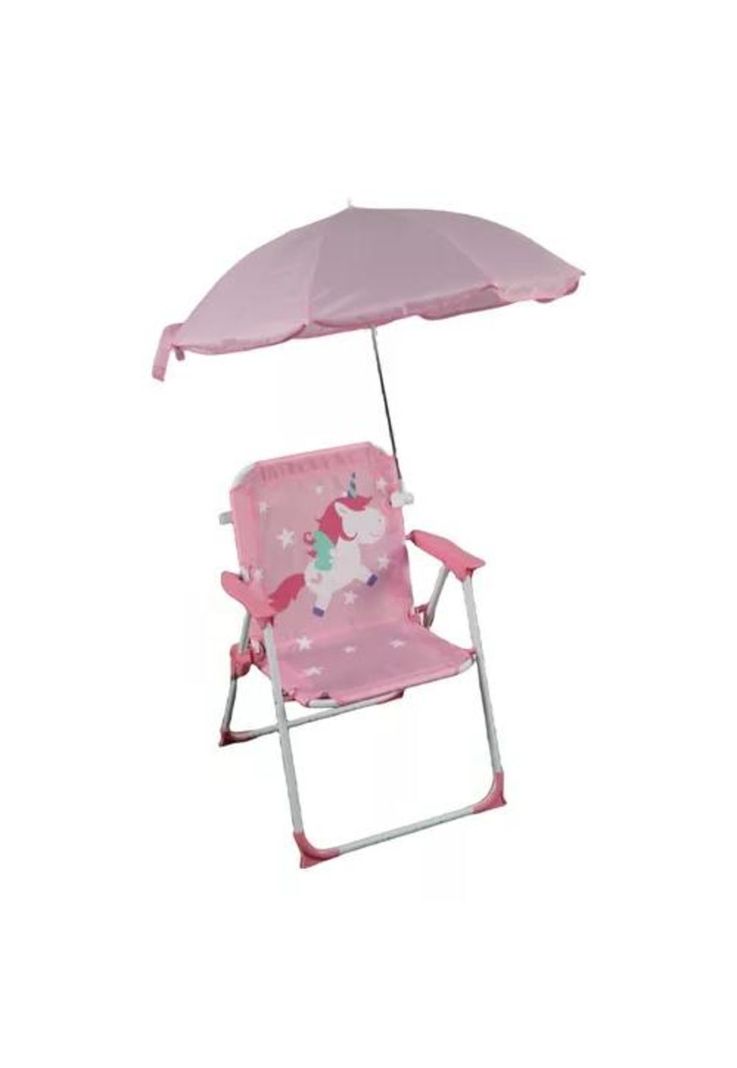 Silla plegable para camping animales niños con sombrilla rosada-1