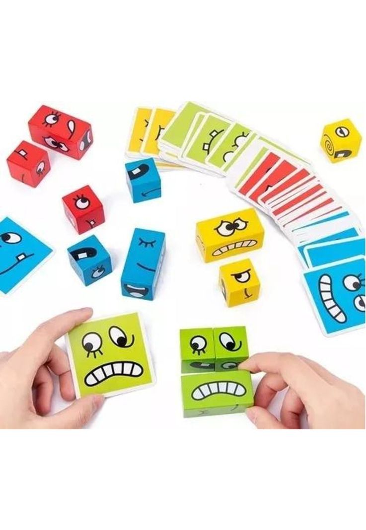 Juego de puzzle cubos didáctico, expresiones y emociones-0