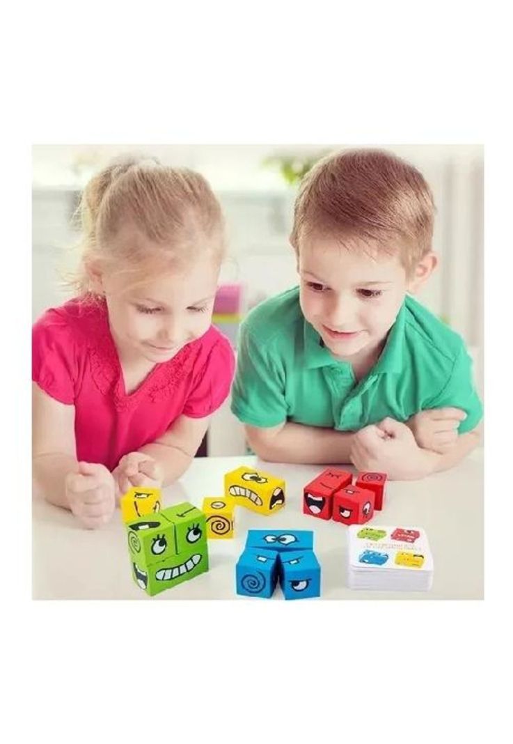 Juego de puzzle cubos didáctico, expresiones y emociones-1