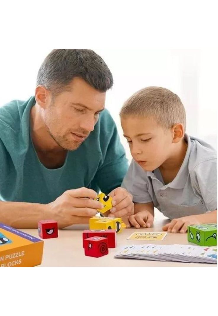 Juego de puzzle cubos didáctico, expresiones y emociones-3