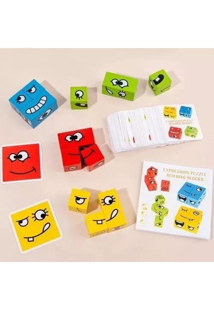 Juego de puzzle cubos didáctico, expresiones y emociones-7