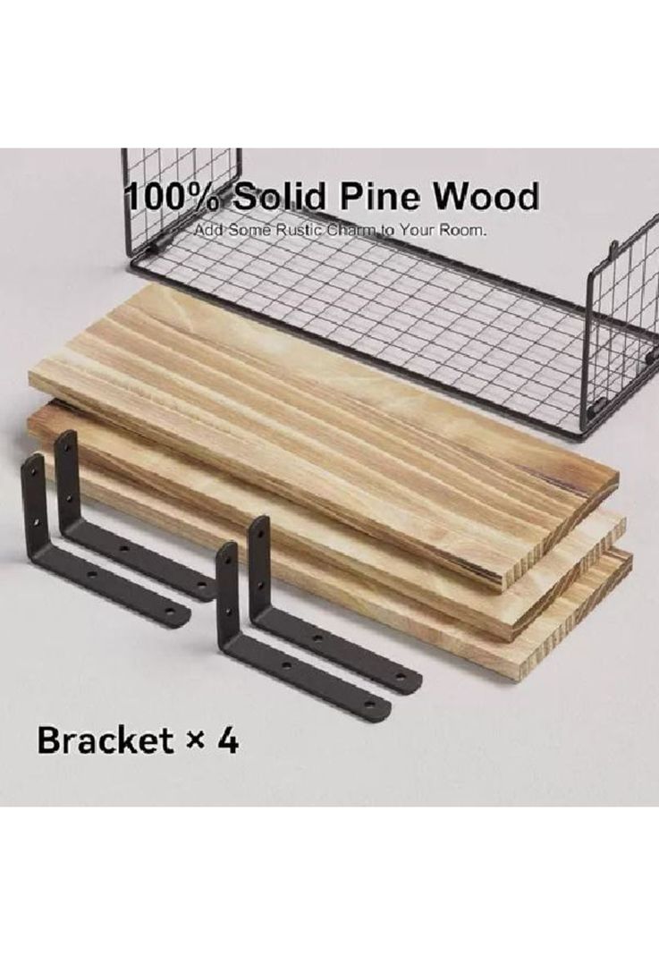 Repisas Flotantes de Madera Modernas X3 con Reja 100% Pino Café Claro-2