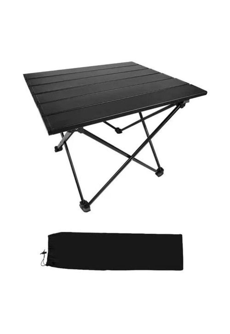 Mesa plegable de camping para paseo y evento con bolso portátil negro-0
