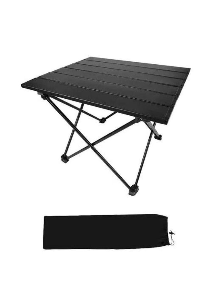 Mesa plegable de camping para paseo y evento con bolso portátil negro-1