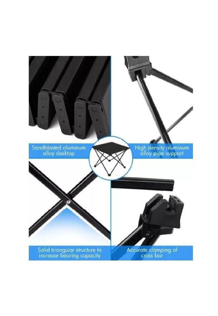 Mesa plegable de camping para paseo y evento con bolso portátil negro-3