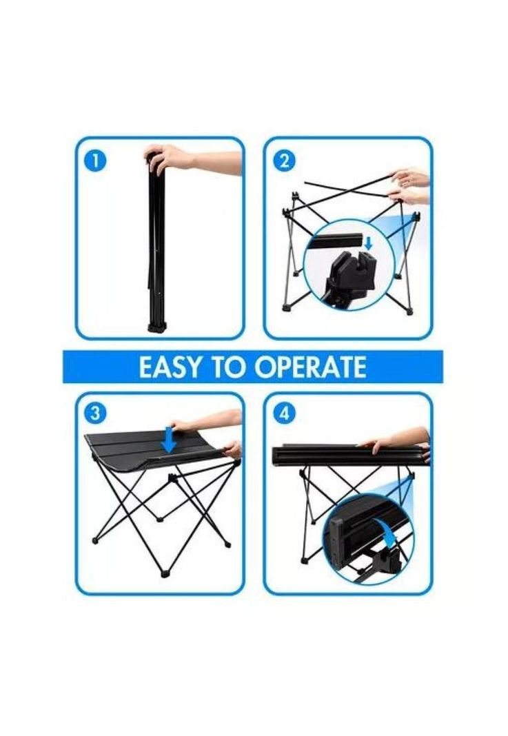 Mesa plegable de camping para paseo y evento con bolso portátil negro-4