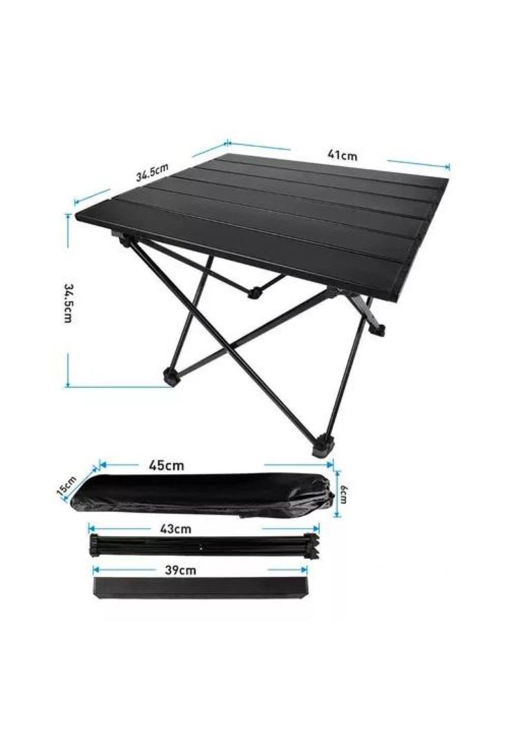 Mesa plegable de camping para paseo y evento con bolso portátil negro-5