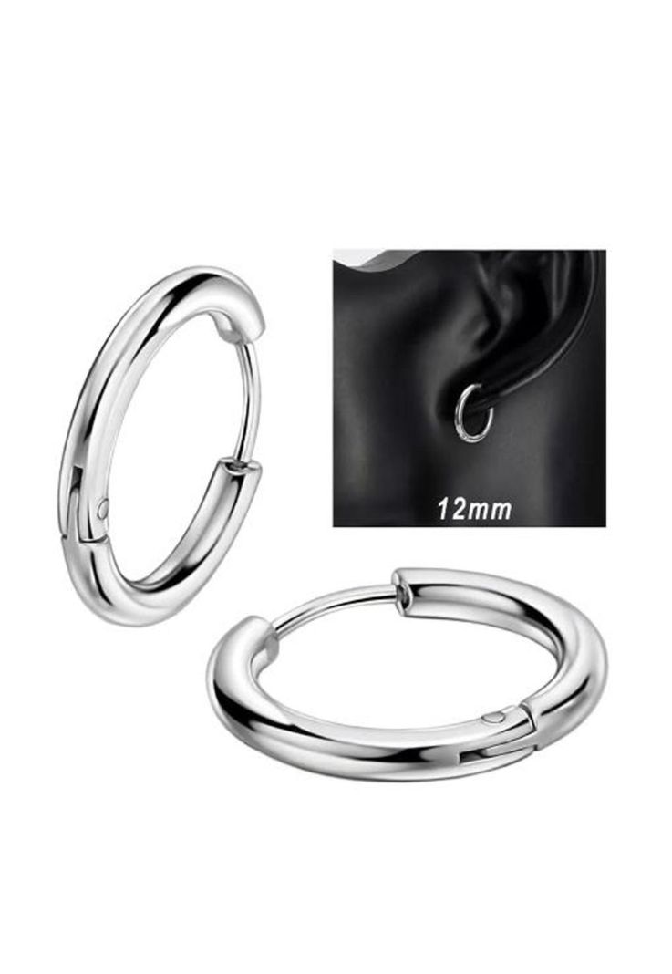 Set de aros para hombres y mujeres, argolla de acero, color plata-2