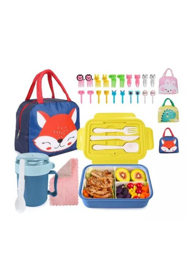 Bolso Lonchera Térmica Escolar Set 28 Pzs para Niños - Portátil - Color Azul-0