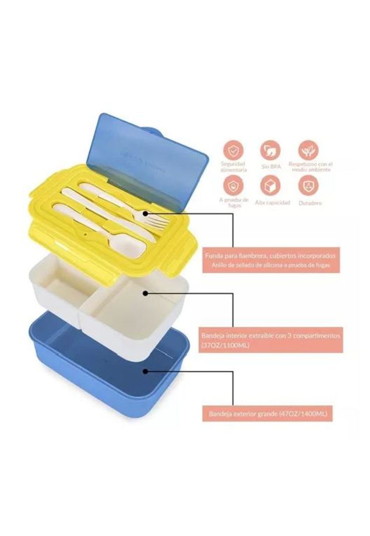 Bolso Lonchera Térmica Escolar Set 28 Pzs para Niños - Portátil - Color Azul-1