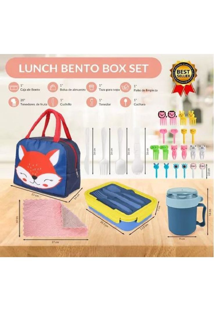 Bolso Lonchera Térmica Escolar Set 28 Pzs para Niños - Portátil - Color Azul-2