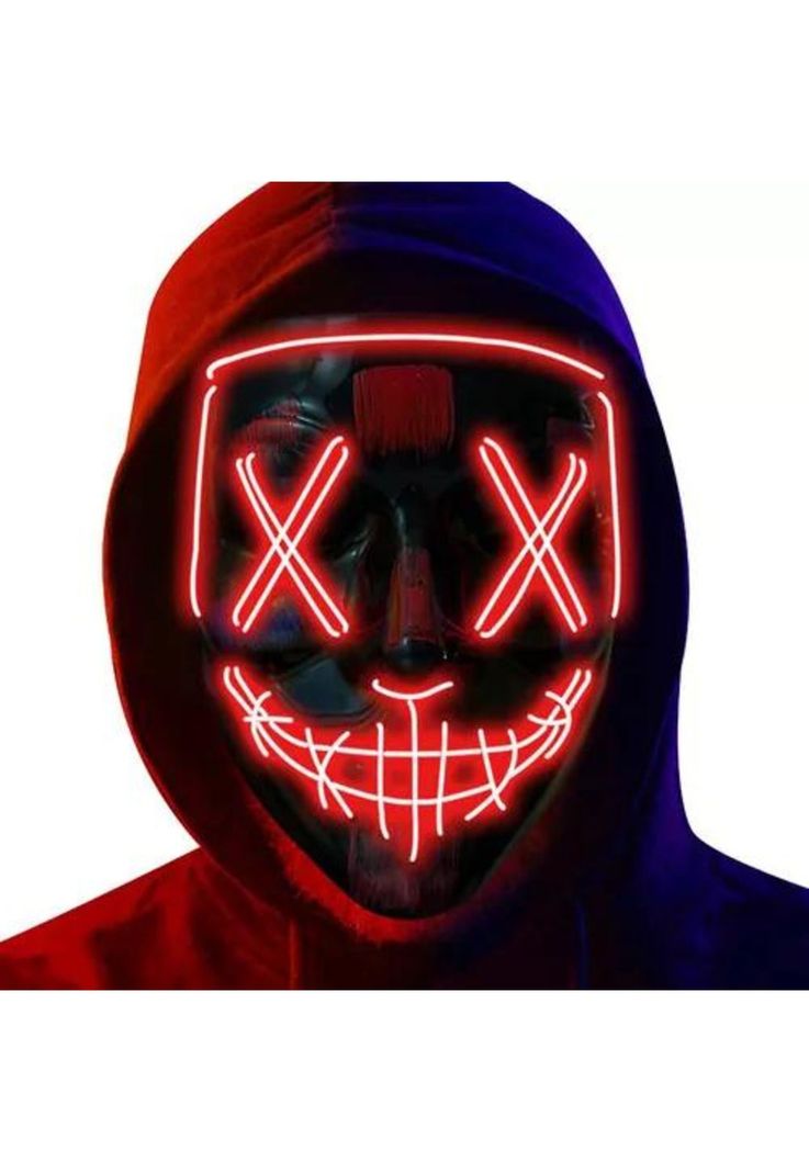 Pack de 2 máscaras LED La Purga, Halloween, terror, cosplay, color rojo-0