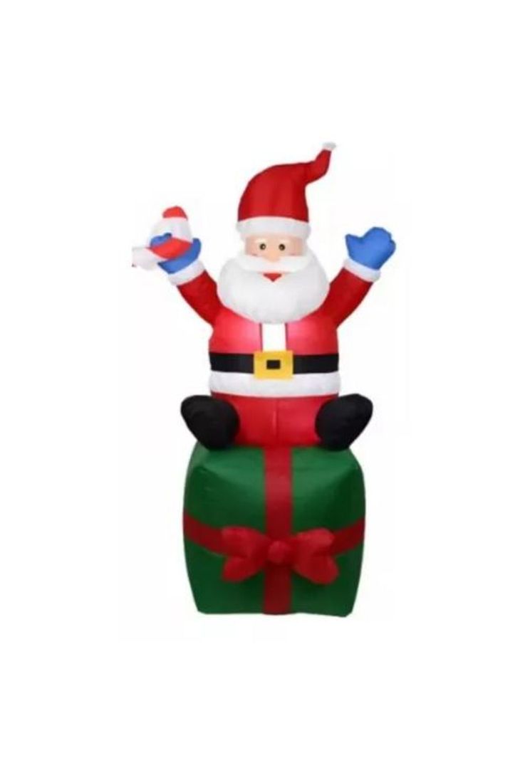 Muñeco inflable de Navidad viejito pascuero con led y caja de regalo rojo-0