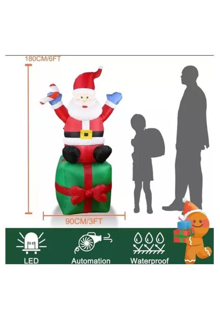 Muñeco inflable de Navidad viejito pascuero con led y caja de regalo rojo-1