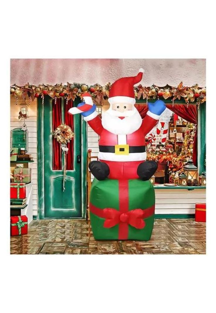 Muñeco inflable de Navidad viejito pascuero con led y caja de regalo rojo-2