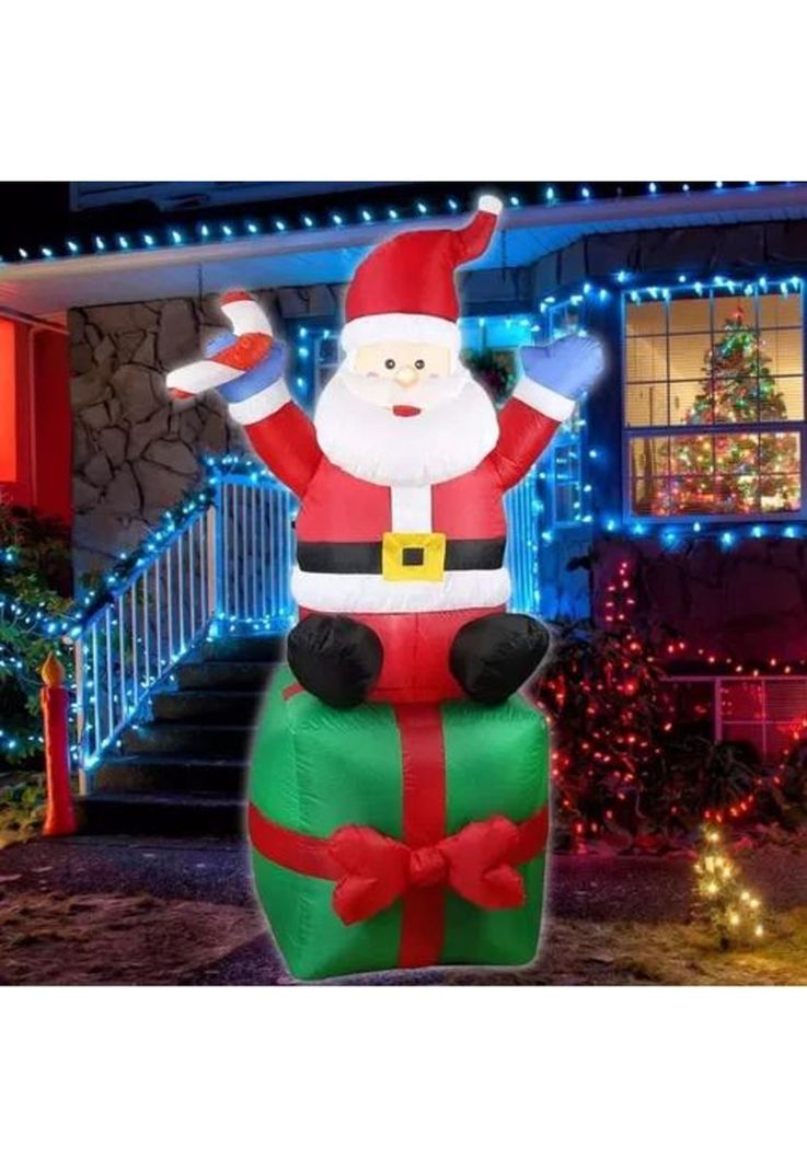 Muñeco inflable de Navidad viejito pascuero con led y caja de regalo rojo-3
