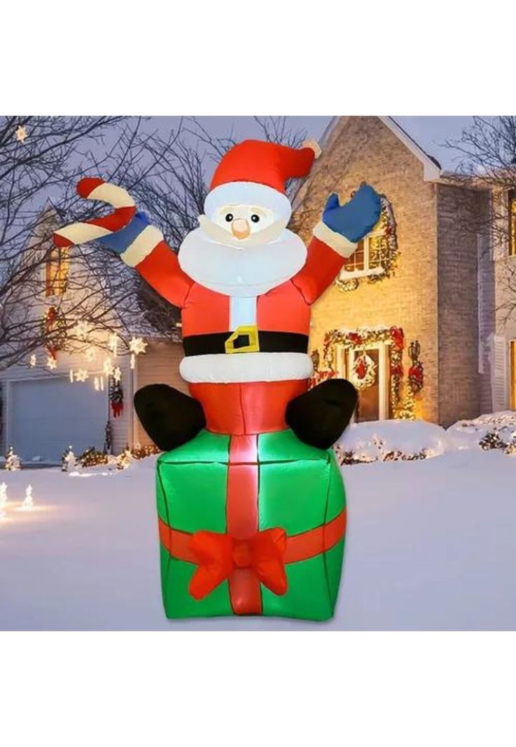 Muñeco inflable de Navidad viejito pascuero con led y caja de regalo rojo-4