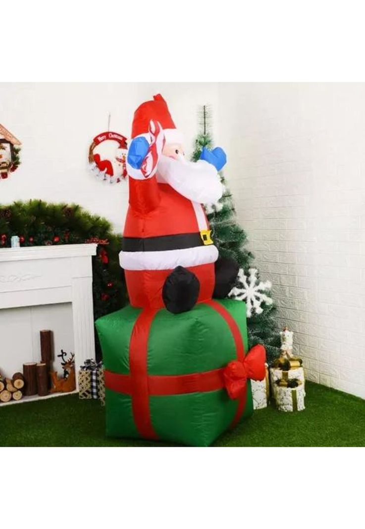 Muñeco inflable de Navidad viejito pascuero con led y caja de regalo rojo-5