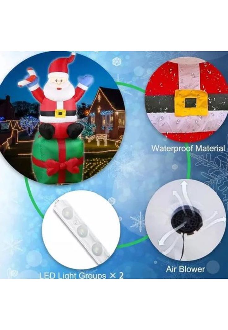 Muñeco inflable de Navidad viejito pascuero con led y caja de regalo rojo-6