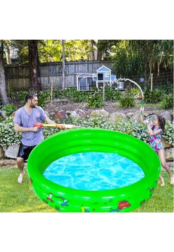 Piscina inflable plástico 3 anillos 130x35 cm verano niños verde-2