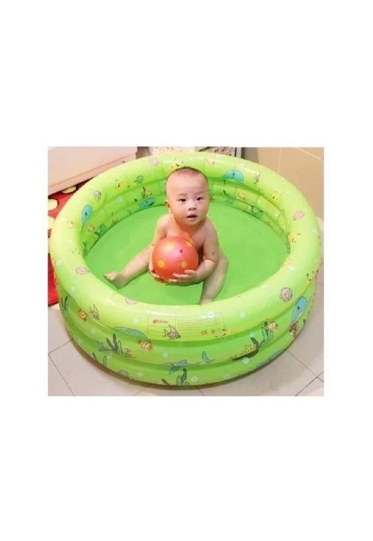 Piscina inflable plástico 3 anillos 130x35 cm verano niños verde-3