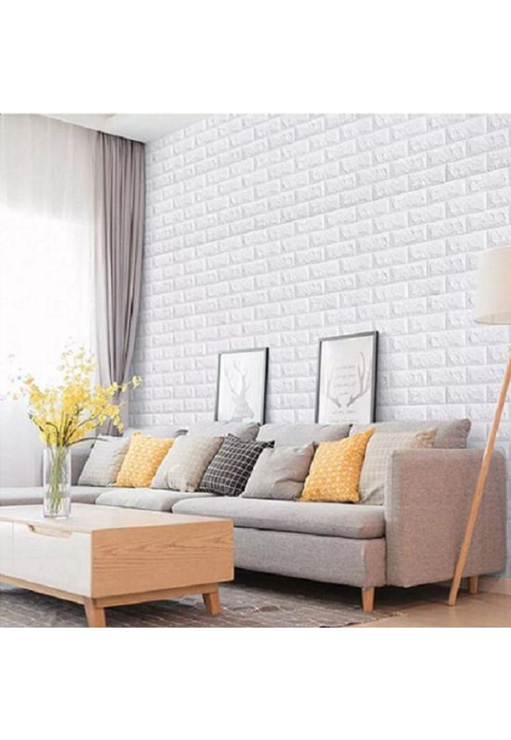 Pack de 10 Láminas de Papel Mural 3D Ladrillo Blanco 77x70cm-1