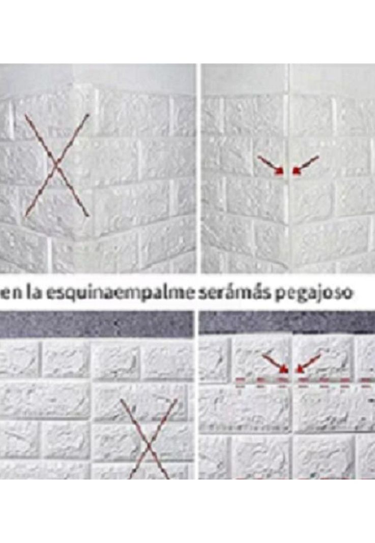 Pack de 10 Láminas de Papel Mural 3D Ladrillo Blanco 77x70cm-2