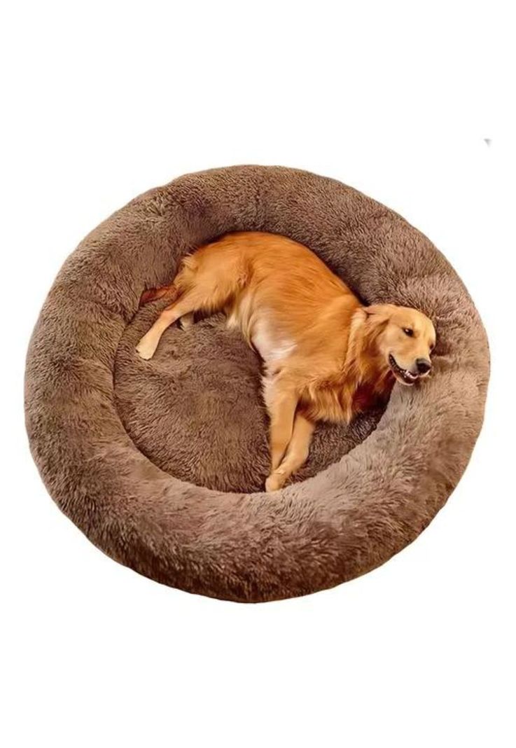 Cama antiestrés peluda para perros y gatos 70 cm marrón-0