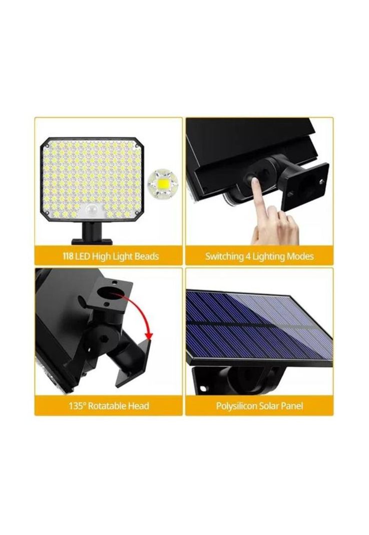 Set 2 foco solar exteriores panel luces solares 100w negro-4