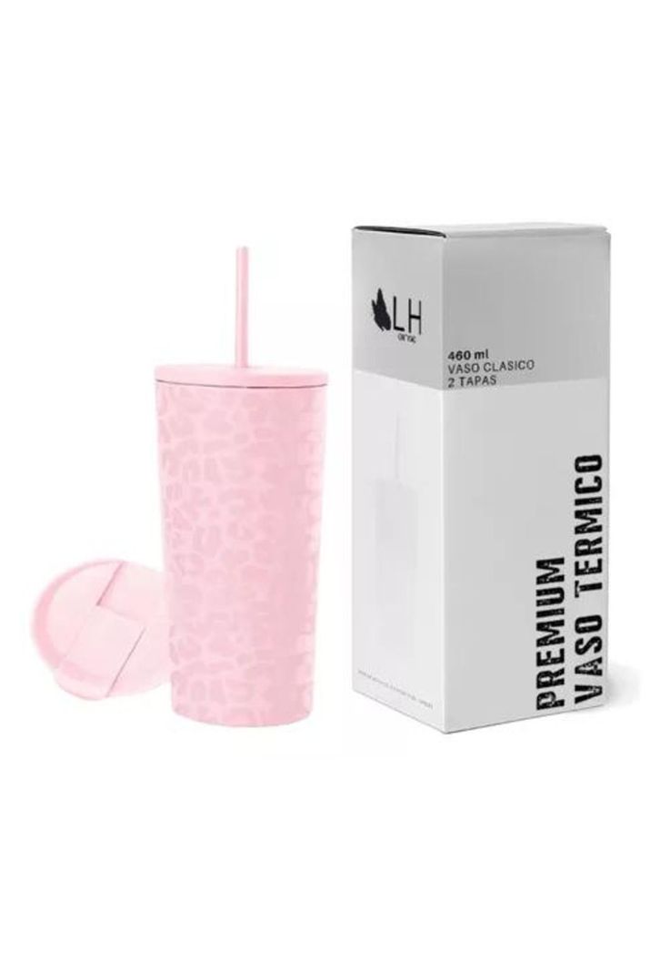 Vaso térmico mug, 460 lt, acero inoxidable, rosa leopardo-0