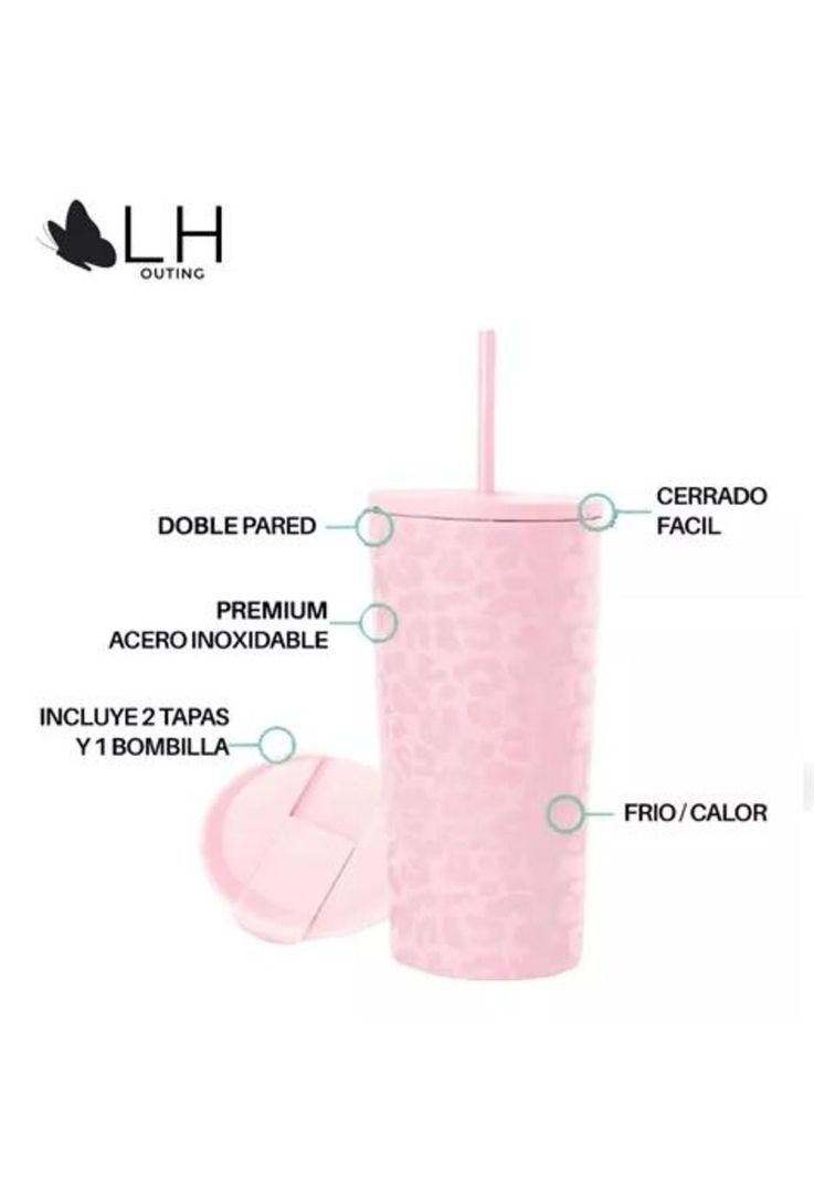 Vaso térmico mug, 460 lt, acero inoxidable, rosa leopardo-1