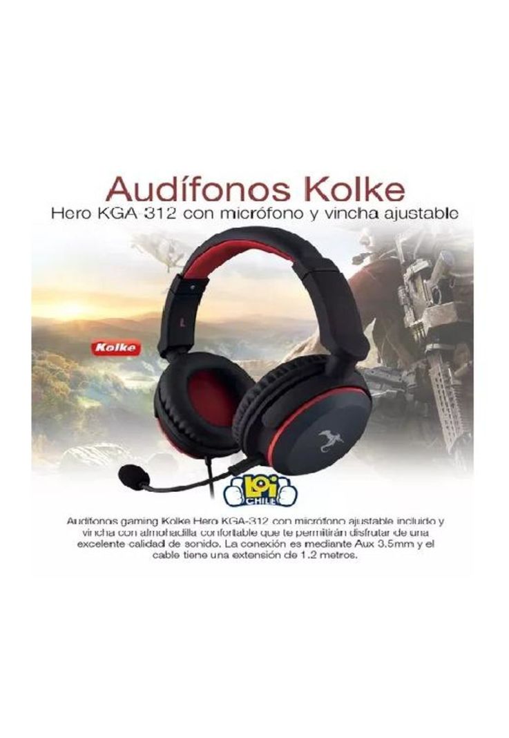 Audífonos gamer Kolke Hero entrada jack 3.5mm rojo-1