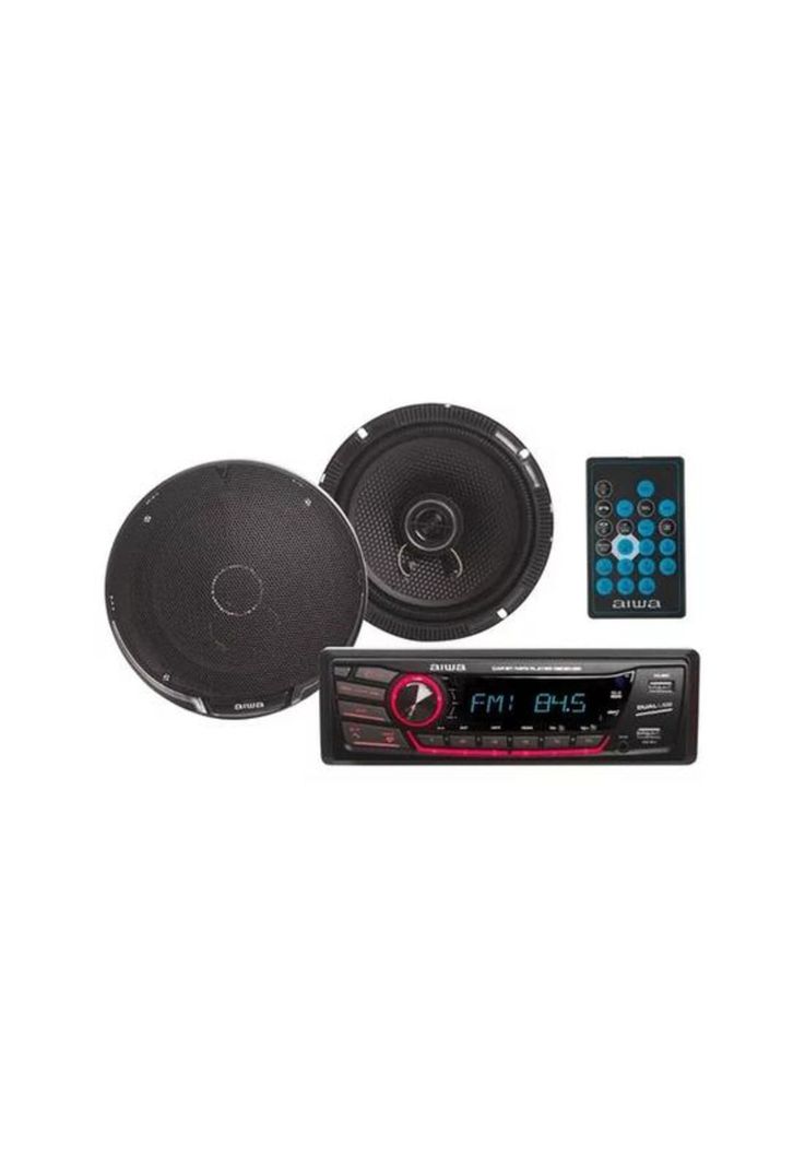 Combo radio Bluetooth 1 Din + parlante para auto Aiwa, color negro-0
