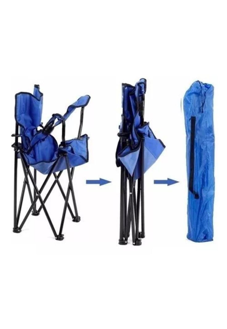 Silla plegable de camping para picnic y playa azul-3