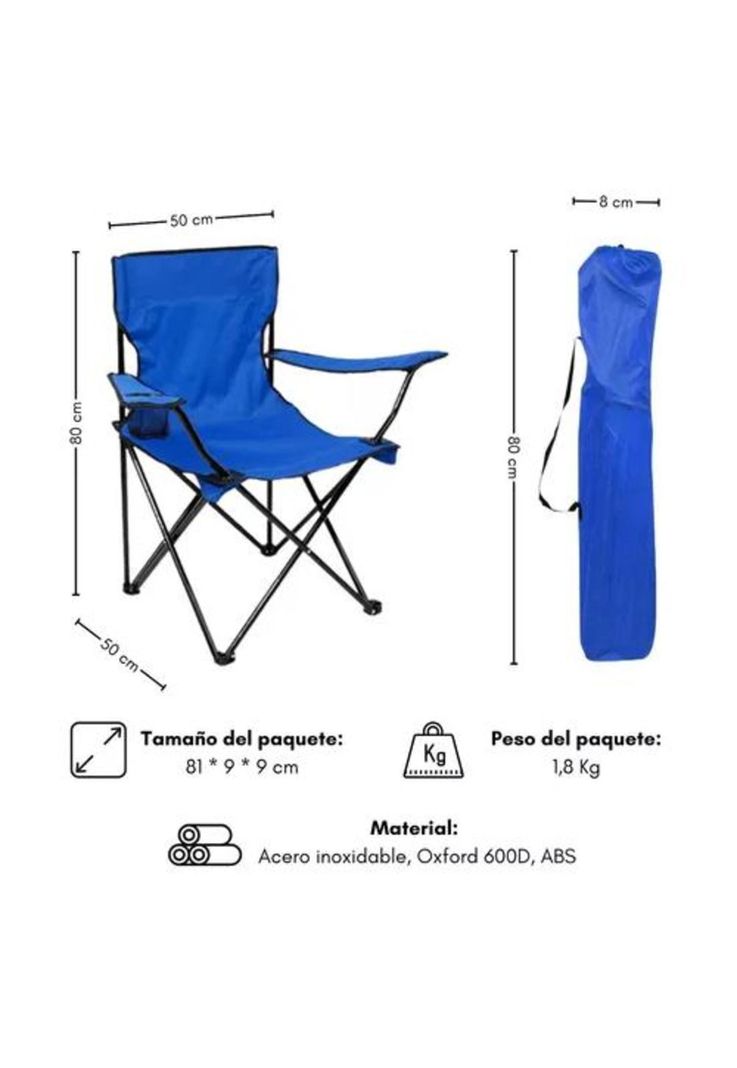 Silla plegable de camping para picnic y playa azul-5